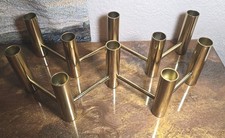 Pair of Vintage MCM Brass Zig-Zag Candle Holders | Fixed Modular Multi-Taper Can picture