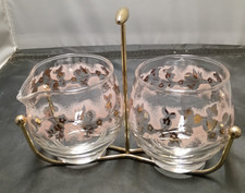  Vintage Libbey Pink Duchess Pattern Glass Open Sugar And Creamer Set With Caddy picture