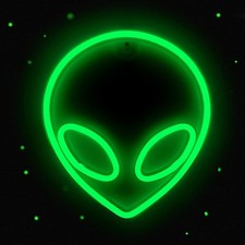 Letrero de neón de extraterrestre con luz LED verde, funciona con USB y pilas picture