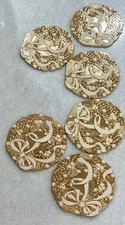Vintage Wm. A. Rogers Holiday Wreath Coasters Set of 6 Gold-Tone Metal; NWOT picture