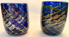 Stephen Fellerman Studios ’83 Pair Pulled Feather Cobalt Art Glass Signed picture