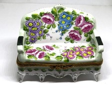 LIMOGES FRANCE BOX - LARGE FLORAL GARDEN BENCH - PARK BENCH - FLOWERS - ROSES picture