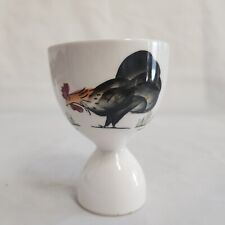 Vintage White Farm Chicken Rooster Egg Cup Hand-painted Pale Blue Japan picture
