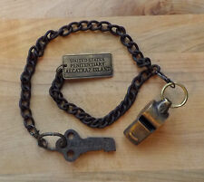 Alcatraz Prison Guard Iron Cell Key, Tag & Solid Brass Whistle   picture