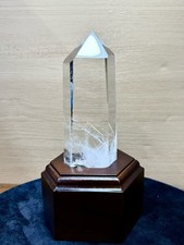 1.26LB Natural White Quartz Obelisk Energy Crystal Point Wand Reiki Decor+Stand picture