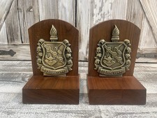 Vintage Phi Delta Kappa ΦΔΚ Wood & Brass Bookends Fraternity Book Ends Pair picture