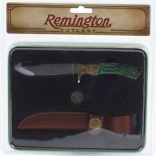 Remington Whitetails Cutover Deer Fixed Blade Knife Gift Set Tin Green Wood Bone picture
