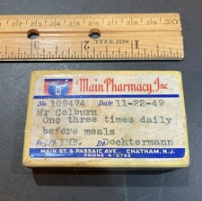 1940’s Doctor's Cardboard Prescription Pill Box Chatham NJ Main Pharmacy, Inc picture