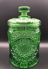 Vintage Emerald Green Hobstar Cookie Jar | Imperial Glass Mid Century Kitchen... picture