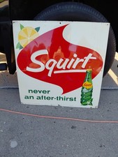 c.1966 Original Vintage Drink Squirt Soda Sign Metal Embossed Lemon Lime Clean  picture