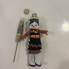  Zuni Vintage Style Hand Beaded Folk Art Doll Colorful Seed Bead Figure 4” picture