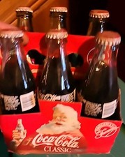 1993 Coca Cola Classic Glass Bottles Santa Pack Edition Christmas 6 Pack Filled picture