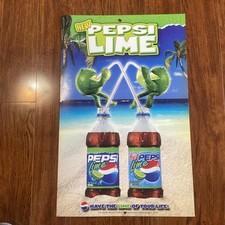 RARE PEPSI LIME POSTER ADVERTISEMENT 26.5”x27”. PLASTIC CONSTRUCTION. HAS DAMAGE picture
