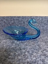 Vintage Rainbow GLASS SWAN Blue Color Handblown Dish Small Piece missing picture