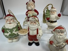 5 Lenox Santa Ornaments, 4” Tall, Porcelain, One Lights Up. picture