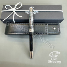 MONTBLANC Meisterstück Black Fountain Pen Platinum Trim w/ Leather Pouch Rare🔥 picture