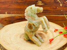 Banded Green Onyx Flying Horse Figurine, Crystal Animal Standing Statuette, 6