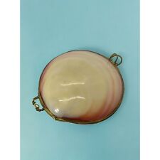 Vintage Capiz Mother of Pearl Shell Trinket Box Coin Purse Brass Rim Opens picture