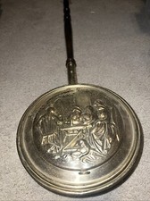 Vintage PEERAGE England Brass & Copper Tavern Scene Bed Warmer 38