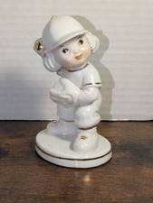 Vintage I Rice Porcelain Baseball Girl Figurine White Gold Trim Irving W Rice picture