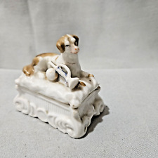 Staffordshire Pottery HUNTING DOG & BUGLE FAIRING BOX MATCH HOLDER picture