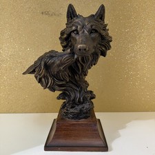 Ebros Forest Moonlight Lovers 2 Wolves Bust Bronze Electroplated Resin Statue picture