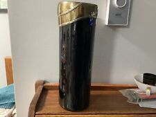 Vintage  Black Glass Vase With Copper, Silver And Gold Color Rim picture