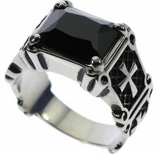 Knights Templar Cross 6 carat Black Onyx Stainless Steel Men's Ring Size 9 T38 picture