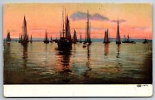 Vintage Sailboats on the Lake Sunset Painting Art Colorful  Postcard picture