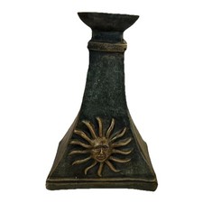 Vintage Candle Holder Turquoise Earthy Sun Natural Stone Celestial  Sun Burst picture