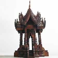 Thai Spirit House Teak Wood Shrine Miniature Temple Asian Altar Decor 29