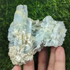 284-gm Natural Aquamarine Cluster with Smoky Quartz & Muscovite Mica, Specimen. picture