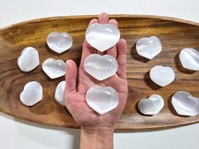 Mini Selenite Heart Pocket Stone Puffy Healing Crystal Polished Smooth picture
