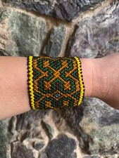 Shipibo Beaded Bracelet Yellow Gold Green Inspired Cuff  8