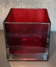 Ruby Red Teleflora Gift  Square Glass Flower Vase Made in Poland-EUC picture