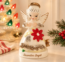 Vintage Napco December Angel Figurine A1372  Christmas Poinsettia Spaghetti Trim picture