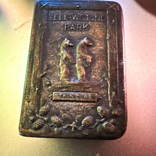 RARE Yellowstone Park Twin Cubs Old Faithful Metal Match Safe Case picture