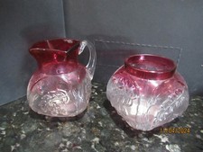 Old Northwood Cranberry And Clear Glass Royal Oak Rubina Toothpick Creamer picture