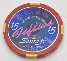 $5 Las Vegas Nevada Santa Fe Casino Chip - Roll Back The Time Fifties July 1998 picture