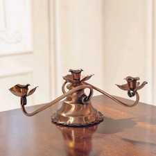Vtg Gregorian Copper Low Twisted 3 Taper Candelabra Roses Made in USA 5