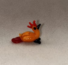 Miniature Tiny Lampwork Flame Hand Blown Glass Orange Rooster Bird Figurine New picture