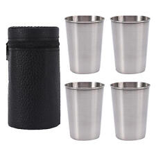 4pcs Stainless Steel Shot Glasses Stackable Water Cups w/ Leather Bag Camping  picture