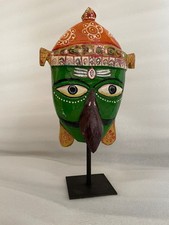 Wooden head mask bust face on a Pedestal Stand Primitive Folk Art Decor - 269 picture