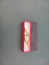 Vintage Duck Head Blue Glass Eyes  Gold Tone Paper Clip Receipt W/Original Box picture