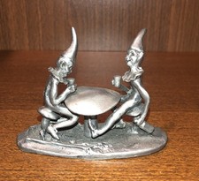 Vintage PEWTER Pixies Sitting  At Mushroom Figurine picture