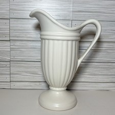 Vintage Royal Haeger Pitcher Vase White Ribbed Neoclassic Farmhouse Decor 9.5” picture