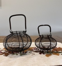 Set Of 2 Vintage French Style Egg Basket Farmhouse w/Handle picture