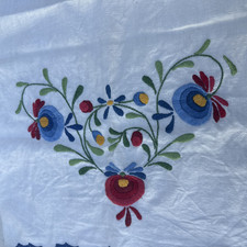Vintage Hand Embroidered Polish Folk Art Tea Towel Hand, Embroidered Floral Blue picture