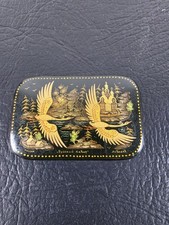 Vintage Kholui Russian Lacquer Box Russian North Hand Painted Mini Trinket Box picture