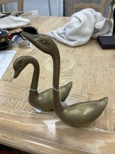 Vintage Solid Brass Swan Figurines Pair Mid Century Modern Statues 6